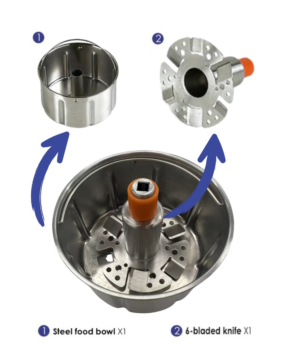 6-blade knife & stainless steel food bowl Set